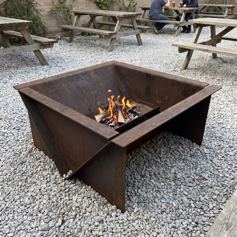 Bare fire pit weathered to a brown finish