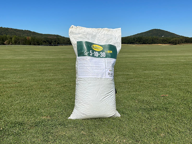 Super-Sod's 5-10-30 starter formulation for fertilizing lawns in 25 lb bag