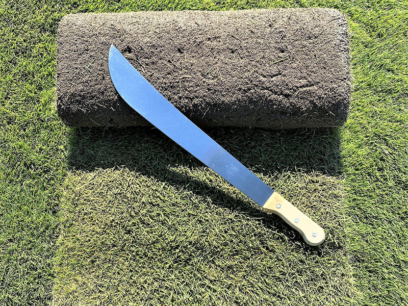 a machete with sod roll for cutting sod pieces rolls and slaps when installing sod
