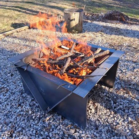 Customer fire pit on a gravel pad