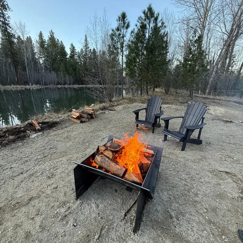 Customer fire pit by a pond